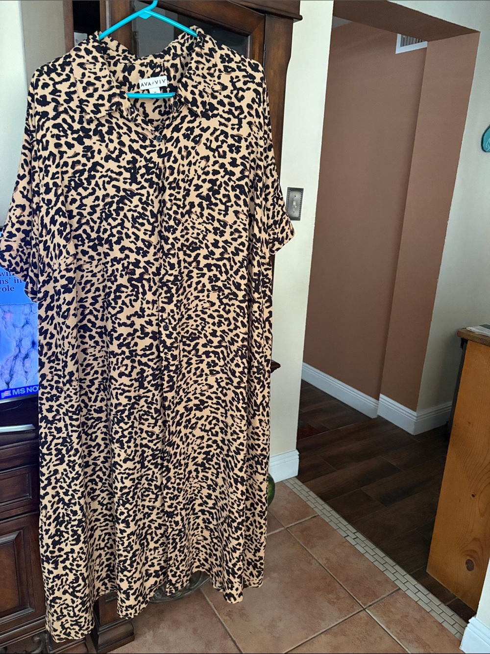 Va Va Voom Leopard Print Midi Dress in Tan and Black